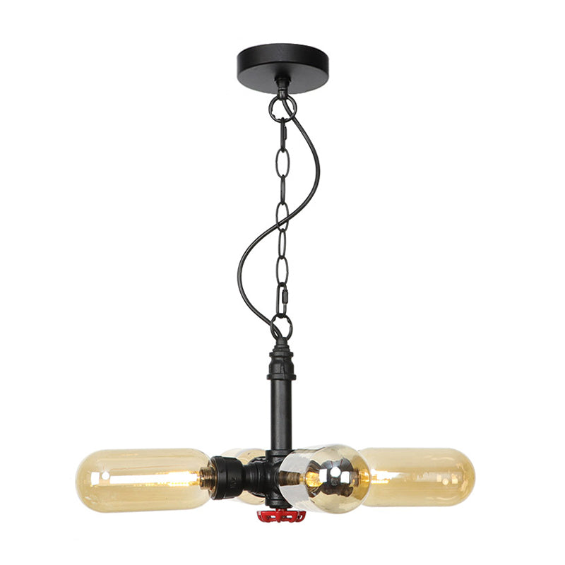 Lustre suspendu à LED noir Farmhouse avec capsules en verre ambré/transparent - 4 lumières