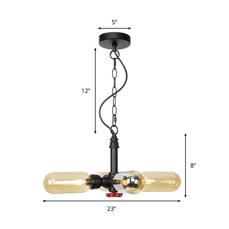 Lustre suspendu à LED noir Farmhouse avec capsules en verre ambré/transparent - 4 lumières