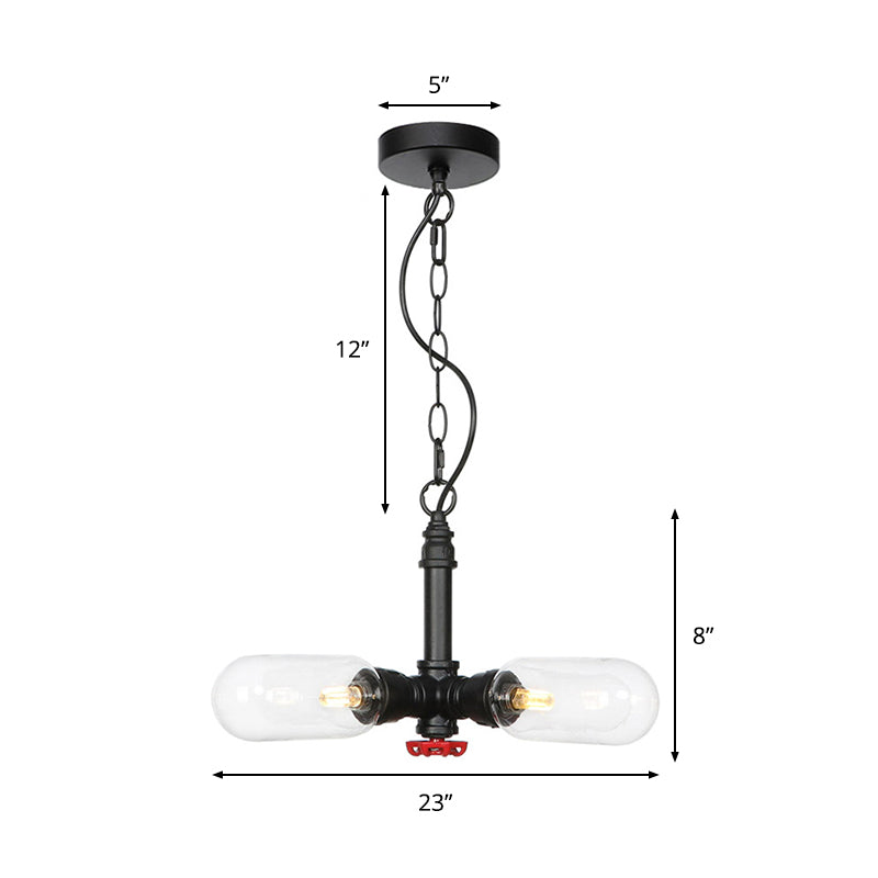 Lustre suspendu à LED noir Farmhouse avec capsules en verre ambré/transparent - 4 lumières