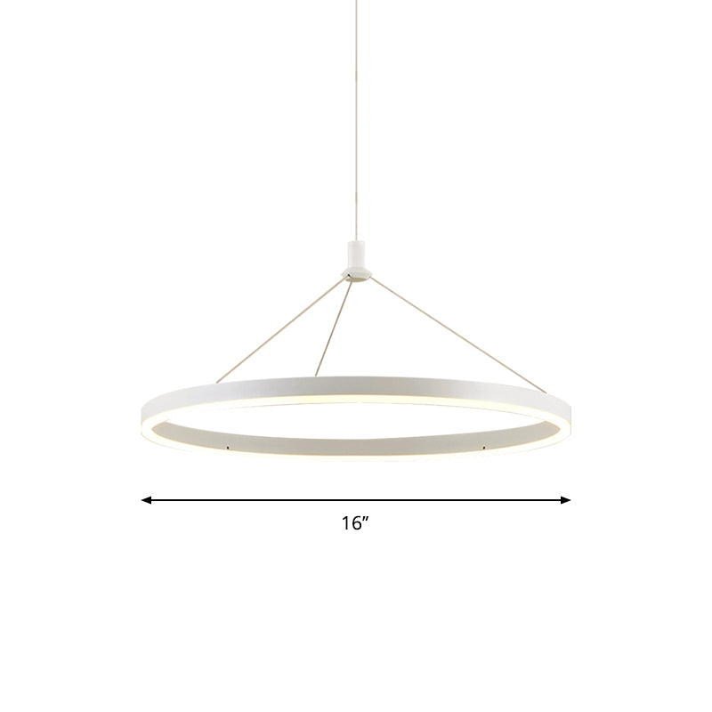 Modern White Loop Pendant Chandelier LED Acrylic Hanging Light - Adjustable Cord Grip - 12"/16"/47" Dia