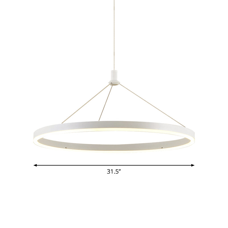 Modern White Loop Pendant Chandelier LED Acrylic Hanging Light - Adjustable Cord Grip - 12"/16"/47" Dia