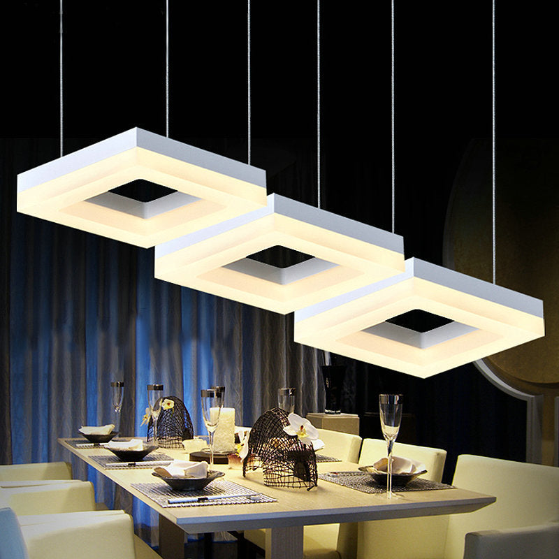 Square Minimalist Pendant Light with Multi-Light Acrylic Heads - Black/White LED, Warm/White Glow