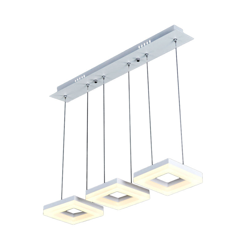 Minimalist Acrylic Pendant Light With 3 Heads - Square Black/White Warm/White Led