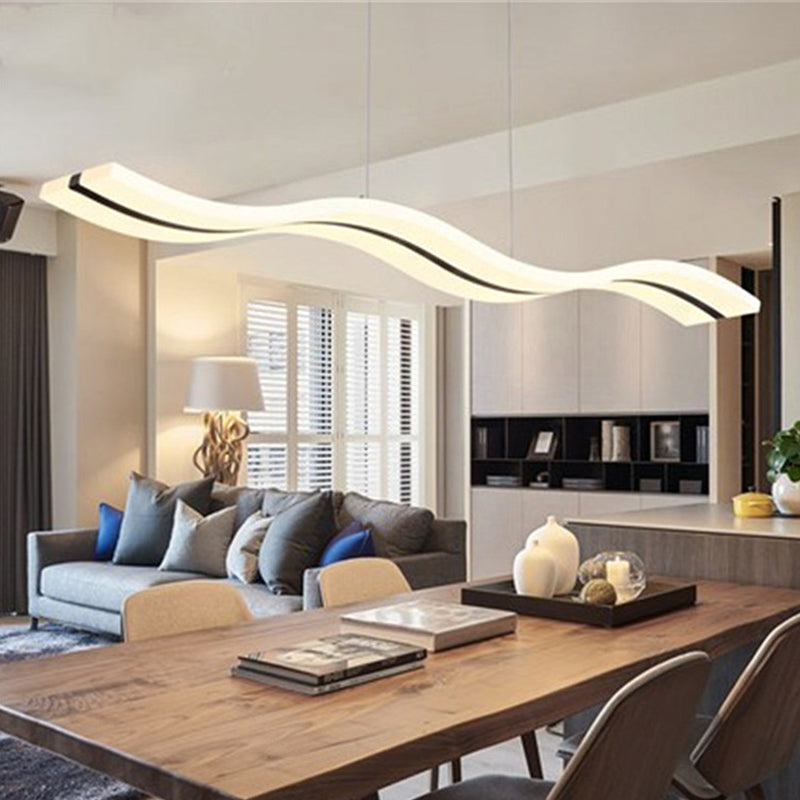 Acrylic LED Pendant Light - Minimalistic Design for Dining Rooms in Black, with Warm/White Light and Curved/Straight Line Options