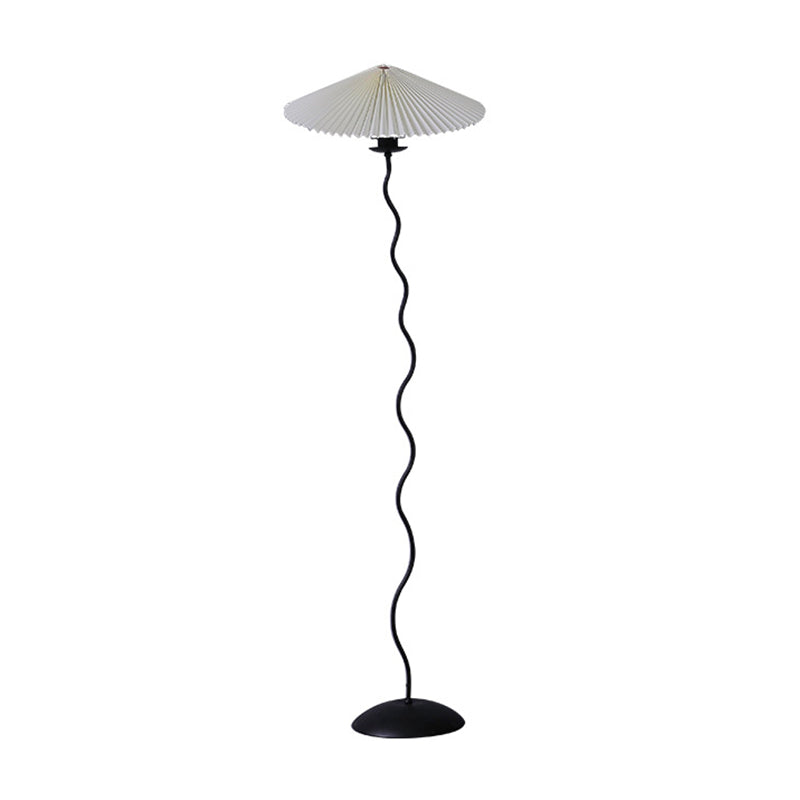 Rustic Fabric Floor Lamp: Conical Pleated Shade 1-Bulb White/Coffee/Burgundy Curved Stand