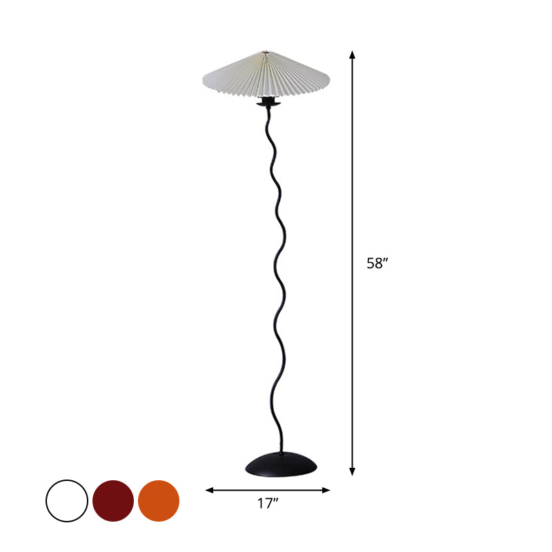 Rustic Fabric Floor Lamp: Conical Pleated Shade 1-Bulb White/Coffee/Burgundy Curved Stand