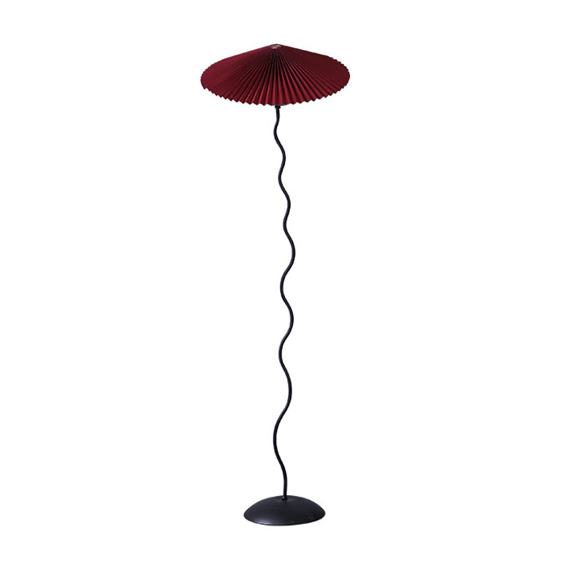 Rustic Fabric Floor Lamp: Conical Pleated Shade 1-Bulb White/Coffee/Burgundy Curved Stand