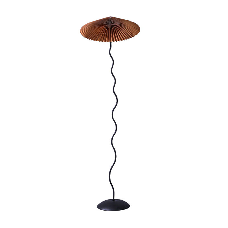 Rustic Fabric Floor Lamp: Conical Pleated Shade 1-Bulb White/Coffee/Burgundy Curved Stand