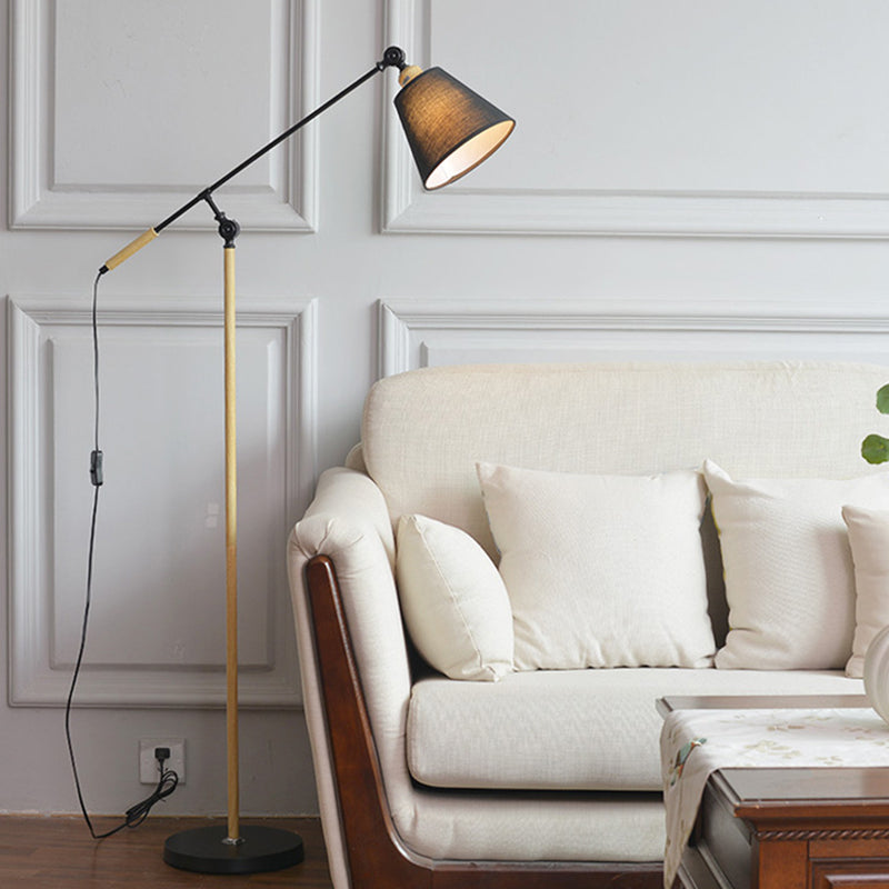 Modern Tapered Floor Reading Lamp - Nordic Design Swing Arm 1 Bulb Black/White & Wood