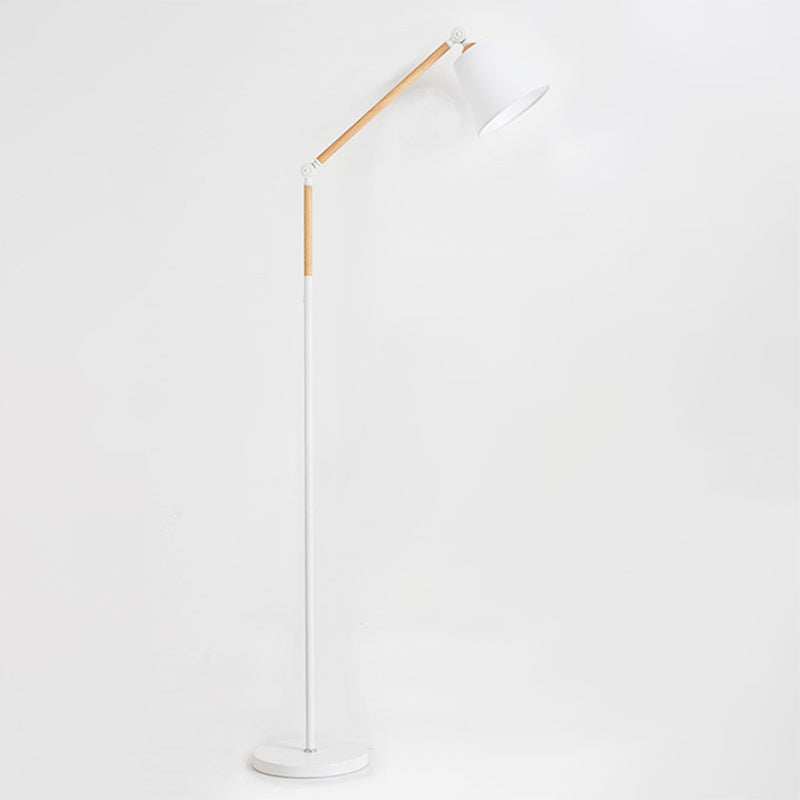 Modern Tapered Floor Reading Lamp - Nordic Design Swing Arm 1 Bulb Black/White & Wood