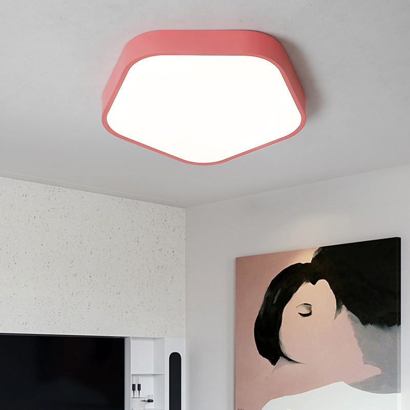Study Room Ceiling Light - Pentagon Slim Panel Flush Mount - Simple Acrylic Design