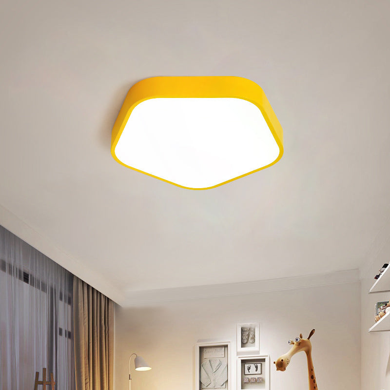 Study Room Ceiling Light - Pentagon Slim Panel Flush Mount - Simple Acrylic Design
