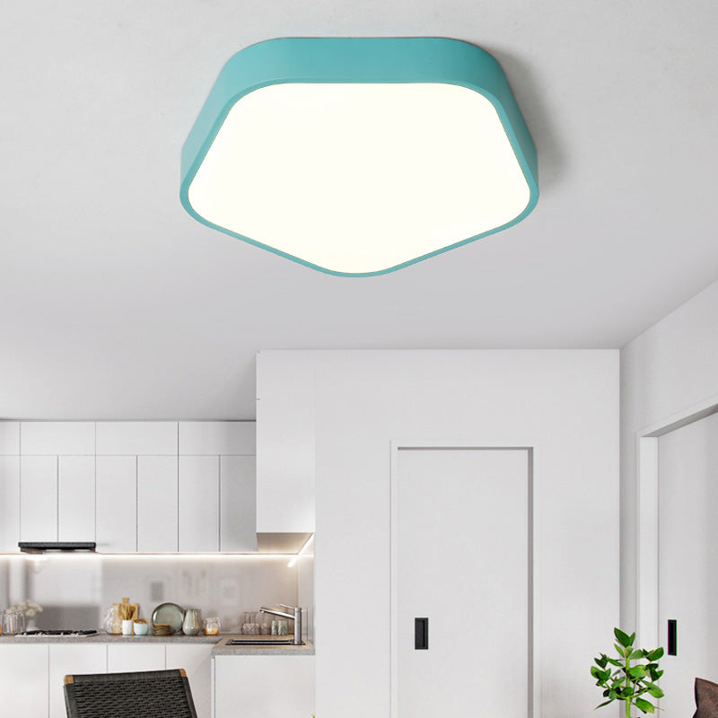 Study Room Ceiling Light - Pentagon Slim Panel Flush Mount - Simple Acrylic Design