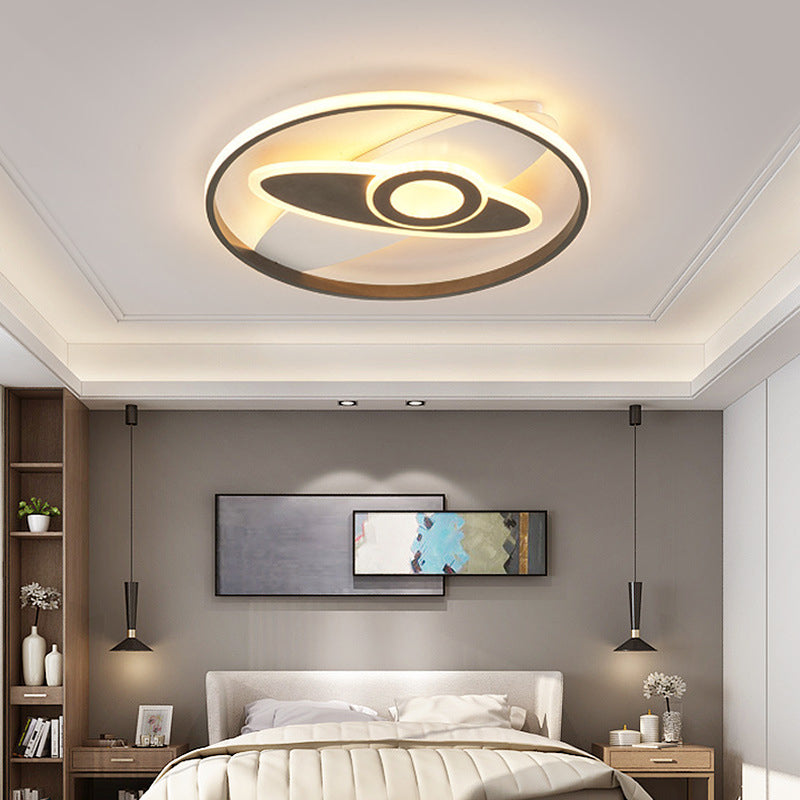 Modern LED Ceiling Lamp for Kid's Bedroom in White Acrylic Ring and Oval Shape