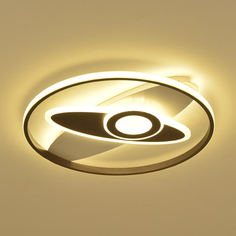 Modern LED Ceiling Lamp for Kid's Bedroom in White Acrylic Ring and Oval Shape