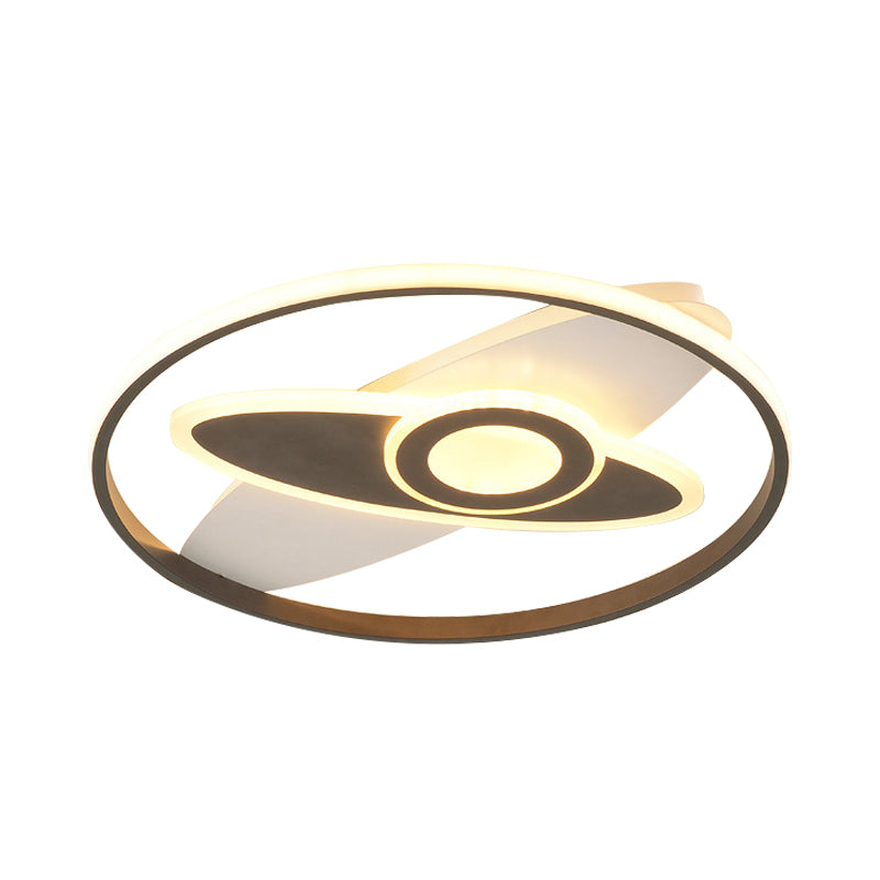 Modern LED Ceiling Lamp for Kid's Bedroom in White Acrylic Ring and Oval Shape