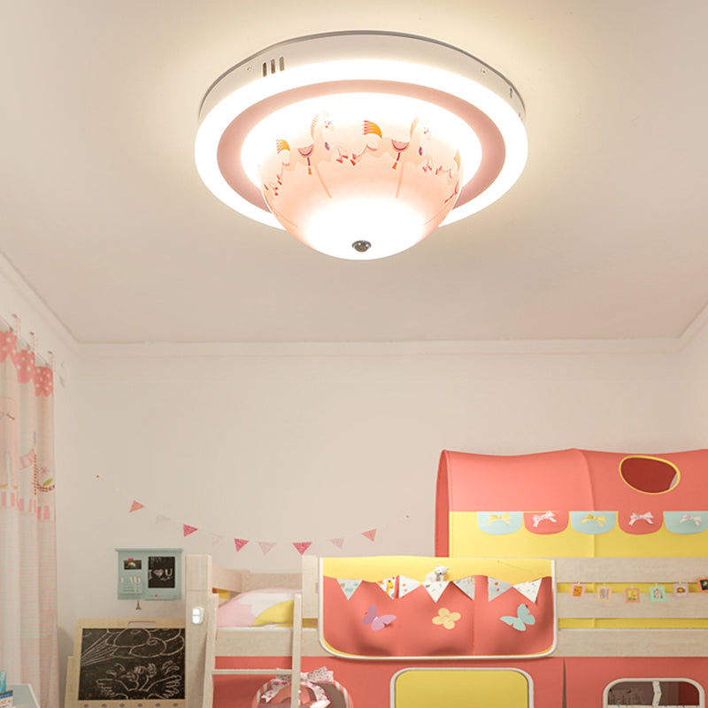 Art Deco Acrylic Bowl Flush Ceiling Light Fixture for Dining Room