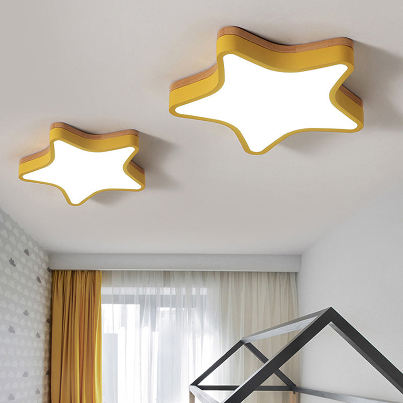 Wood Star Flush Cartoon LED Ceiling Light for Kindergarten Room