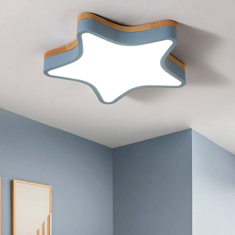 Wood Star Flush Cartoon LED Ceiling Light for Kindergarten Room