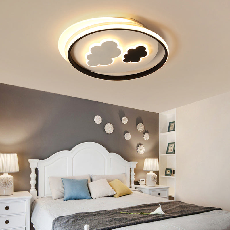 Cloud Ceiling Lamp: Black & White Cartoon Acrylic LED Light for Kindergarten