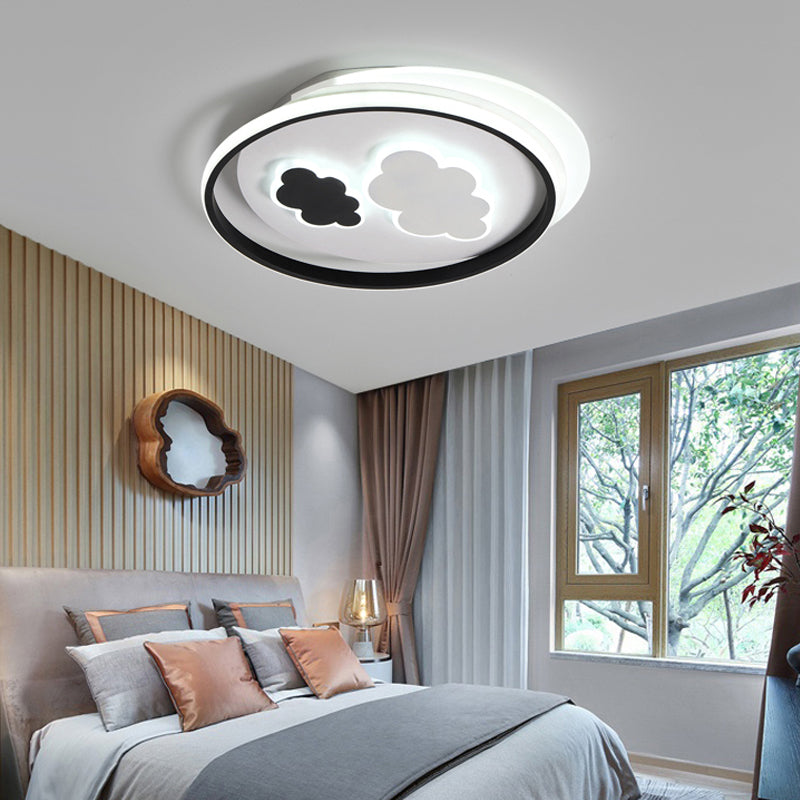 Cloud Ceiling Lamp: Black & White Cartoon Acrylic LED Light for Kindergarten