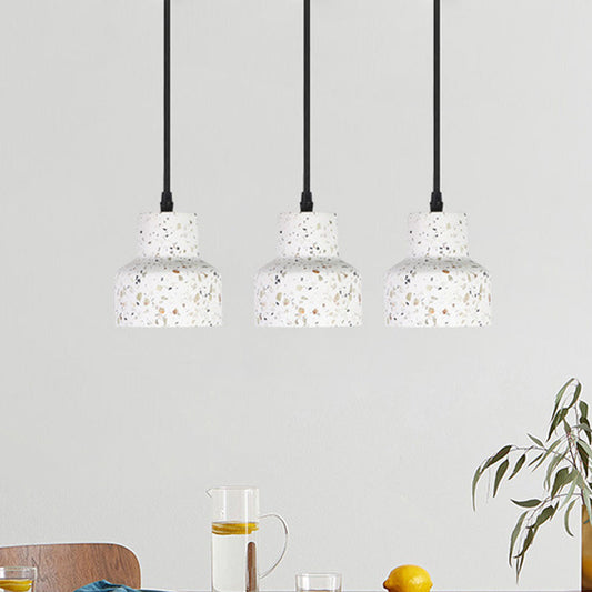 Nordic Hanging Pendant Light with Terrazzo Shade - White Disc/Cone/Cylinder Design