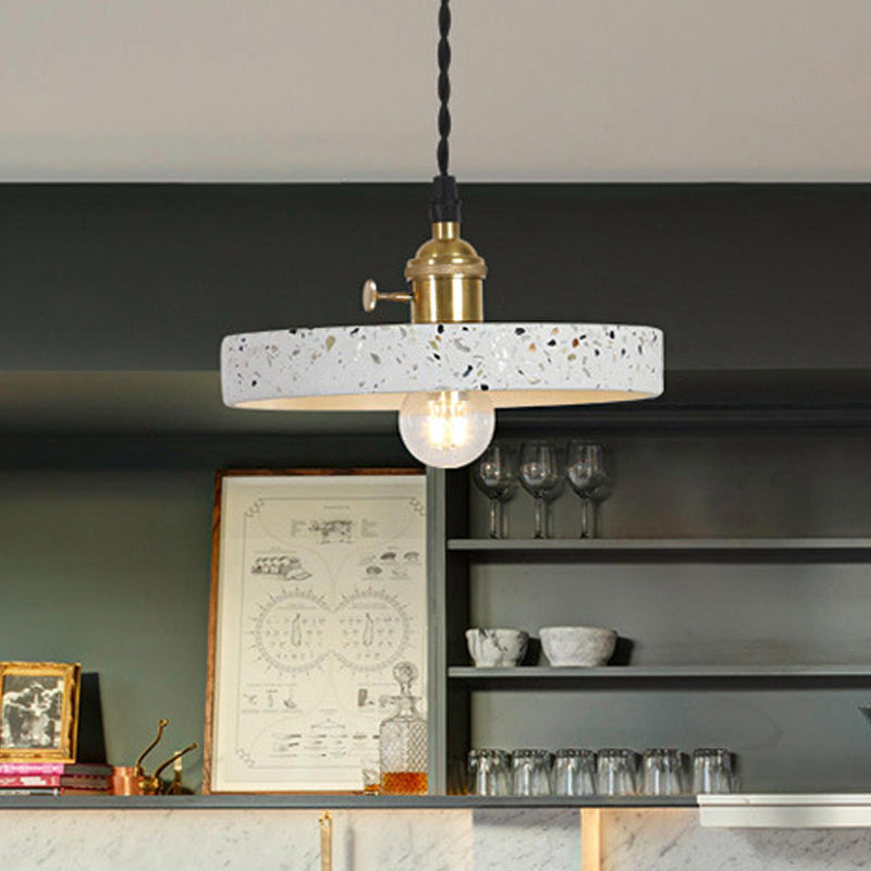 Nordic Hanging Pendant Light with Terrazzo Shade - White Disc/Cone/Cylinder Design