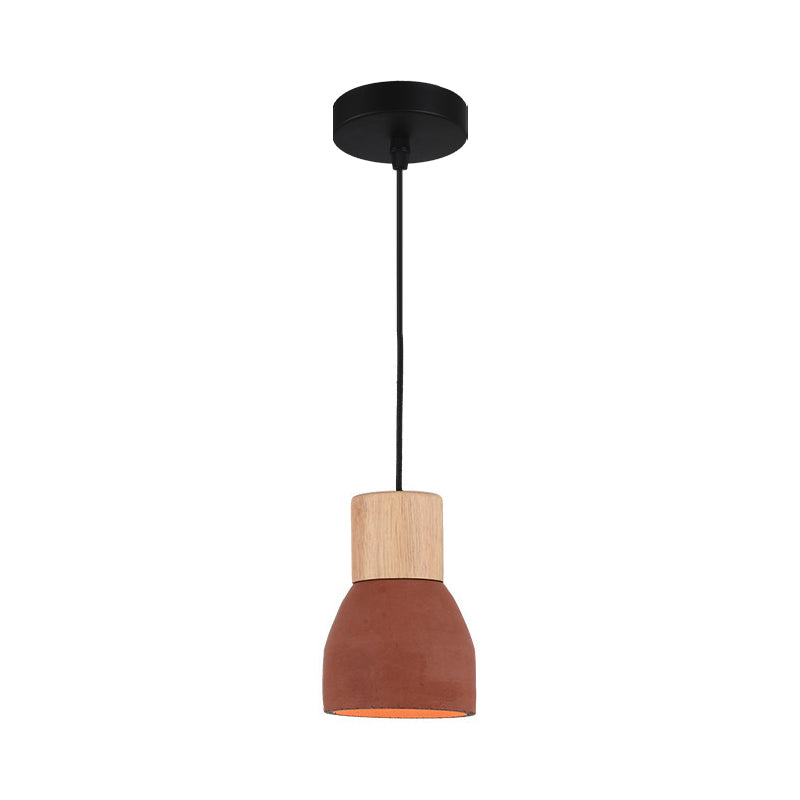 Nordic 1-Head Cement Ceiling Hang Light with Wood Socket - Small Drop Pendant Bowl in Black, Red, Green