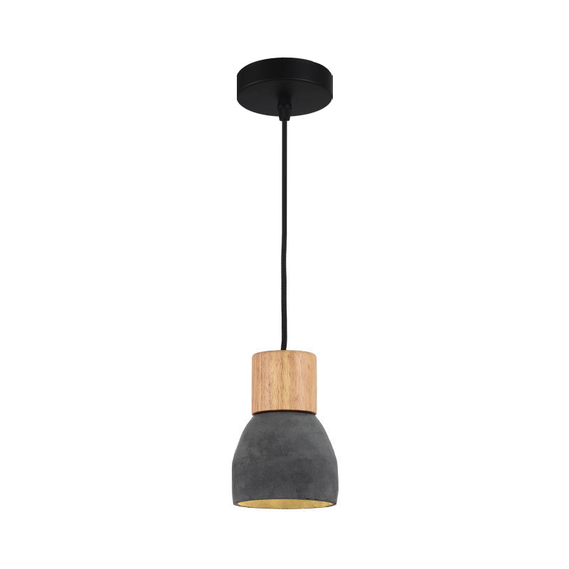 Nordic 1-Head Cement Ceiling Hang Light with Wood Socket - Small Drop Pendant Bowl in Black, Red, Green