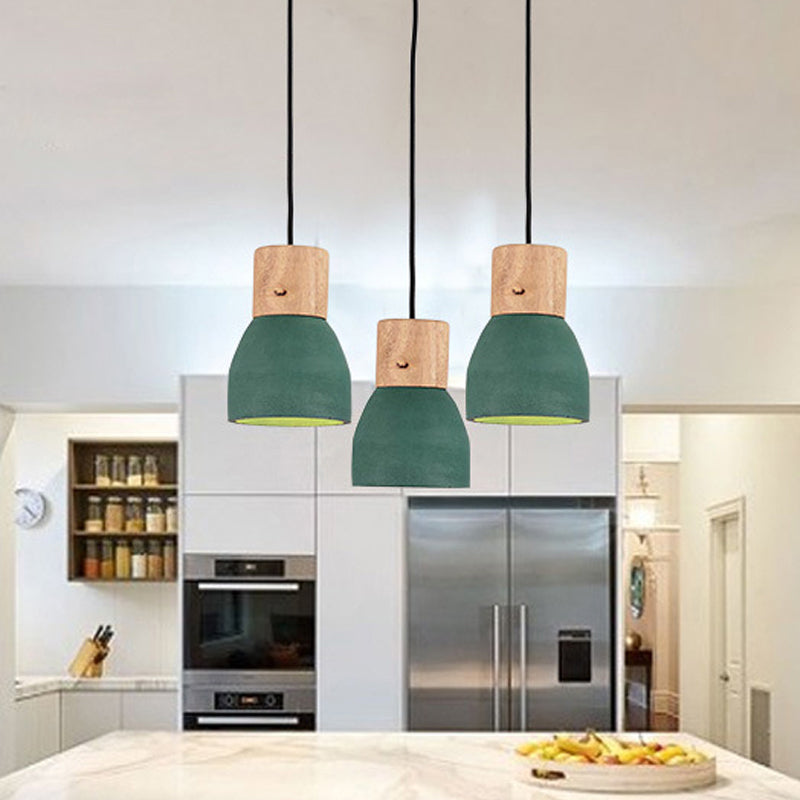 Nordic 1-Head Cement Ceiling Hang Light with Wood Socket - Small Drop Pendant Bowl in Black, Red, Green