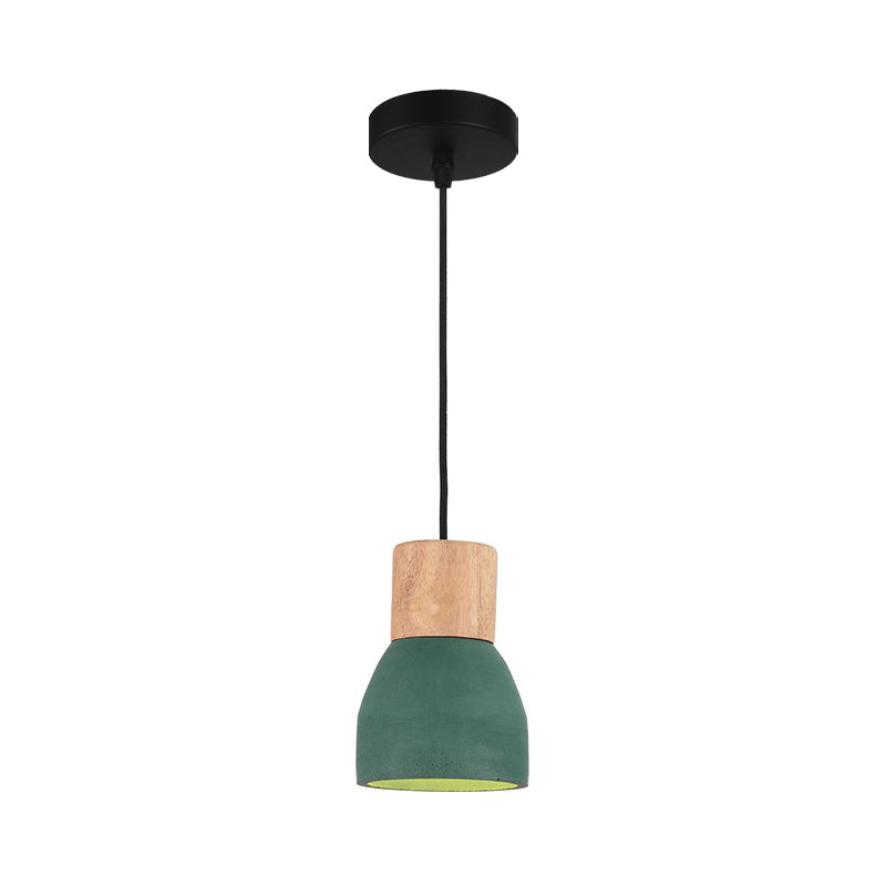 Nordic 1-Head Cement Ceiling Hang Light with Wood Socket - Small Drop Pendant Bowl in Black, Red, Green