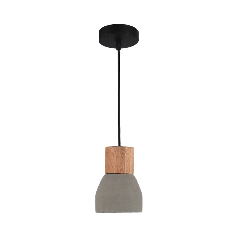 Nordic 1-Head Cement Ceiling Hang Light with Wood Socket - Small Drop Pendant Bowl in Black, Red, Green