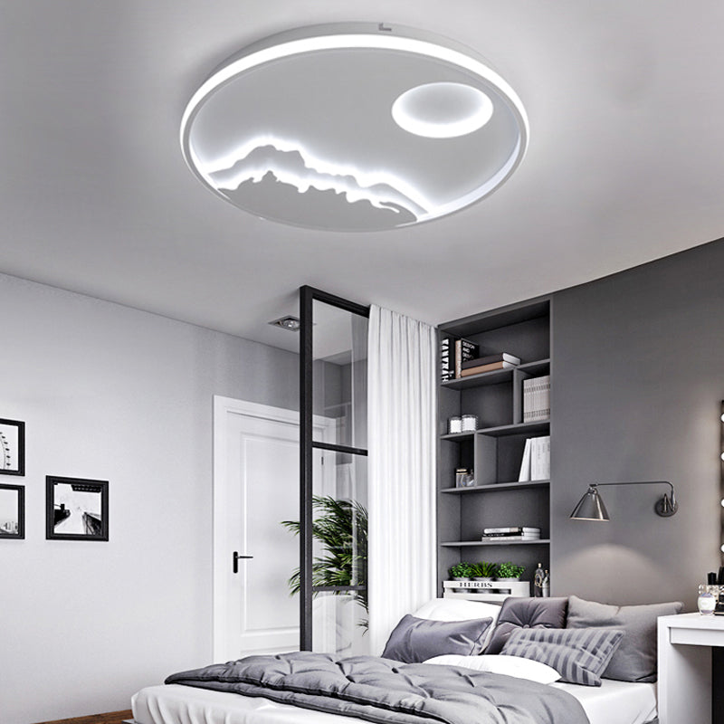 Sun Mountain View Acrylic Ceiling Lamp - Contemporary LED Light in White for Bathroom