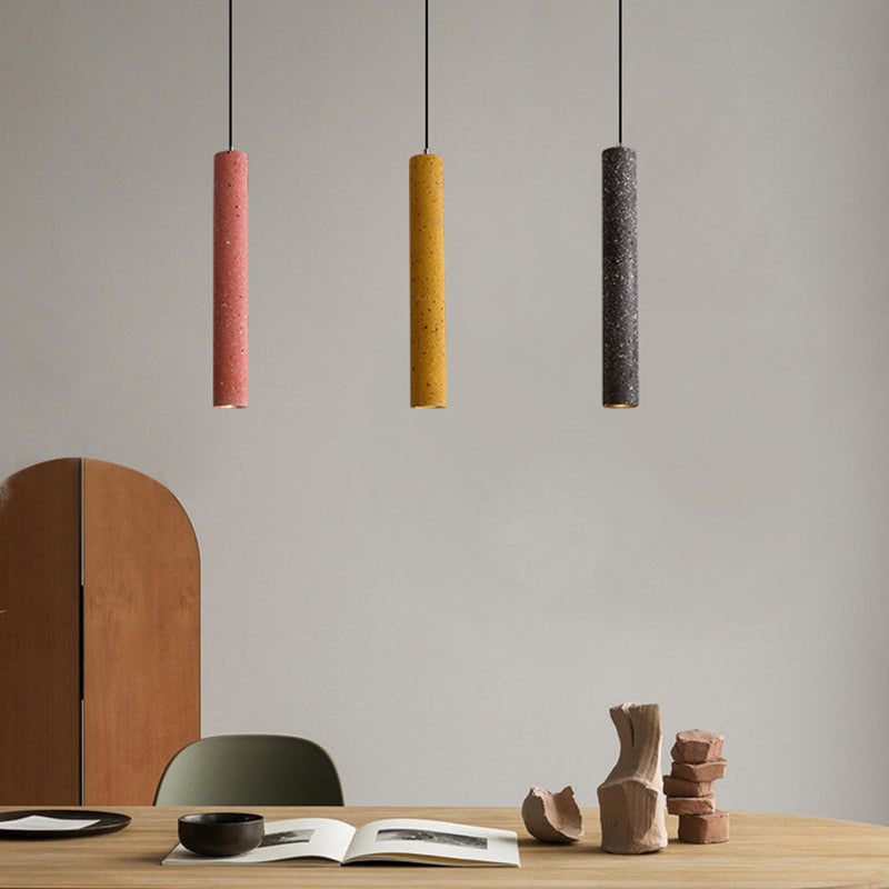 Loft-Style Terrazzo LED Pendant Lamp in Fluted Design, White/Yellow/Blue Ceiling Light for Dining Room