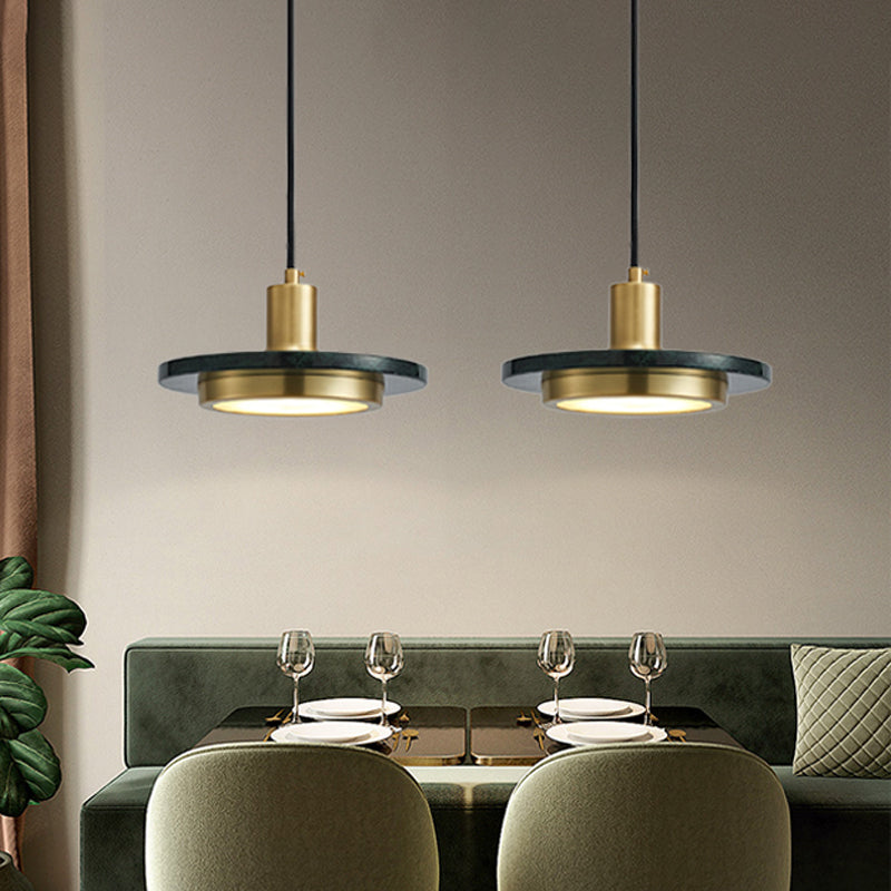 Suspension à couvercle en marbre vert et laiton vieilli à LED - Luminaire suspendu de plafond postmoderne