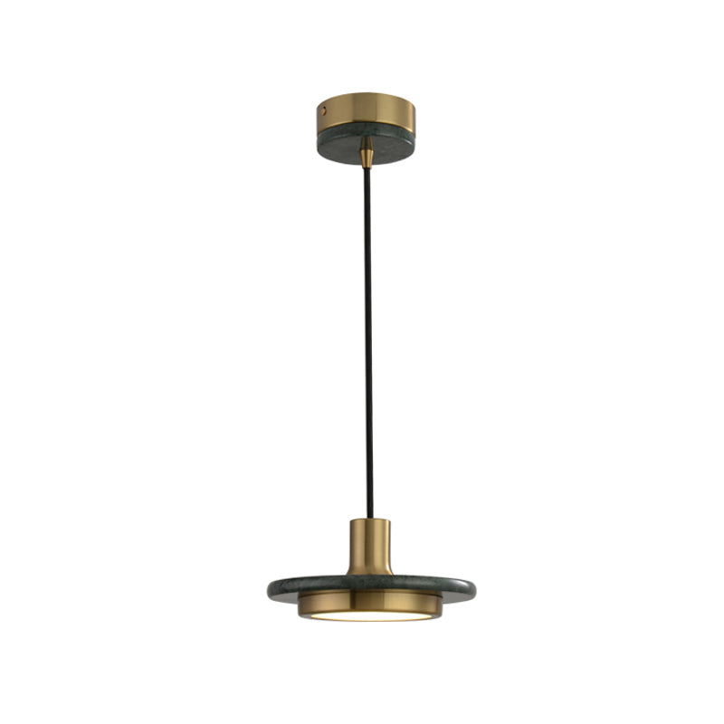Suspension à couvercle en marbre vert et laiton vieilli à LED - Luminaire suspendu de plafond postmoderne