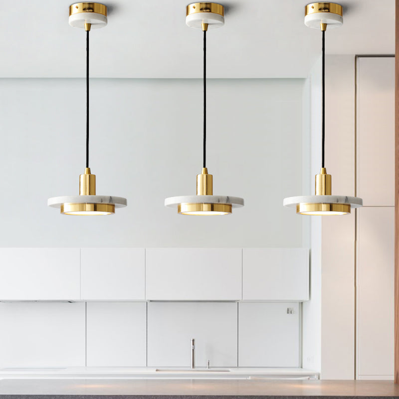 Suspension à couvercle en marbre vert et laiton vieilli à LED - Luminaire suspendu de plafond postmoderne