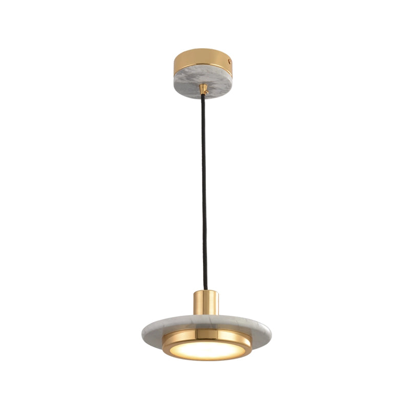 Suspension à couvercle en marbre vert et laiton vieilli à LED - Luminaire suspendu de plafond postmoderne