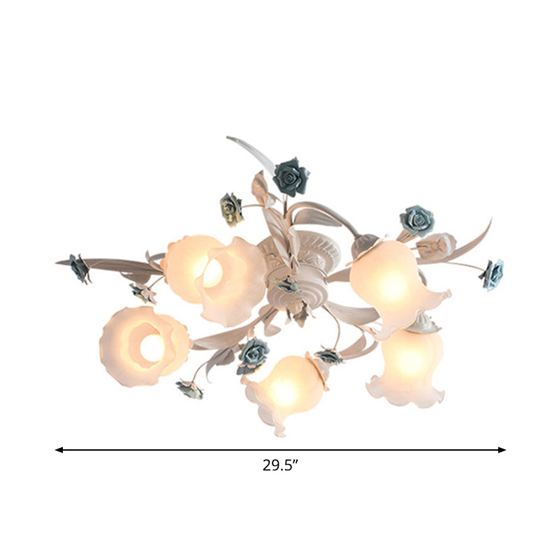 American Garden Flower Semi-Flush Mount Light - 5 Bulbs, Frosted White Glass - Ideal for Living Room