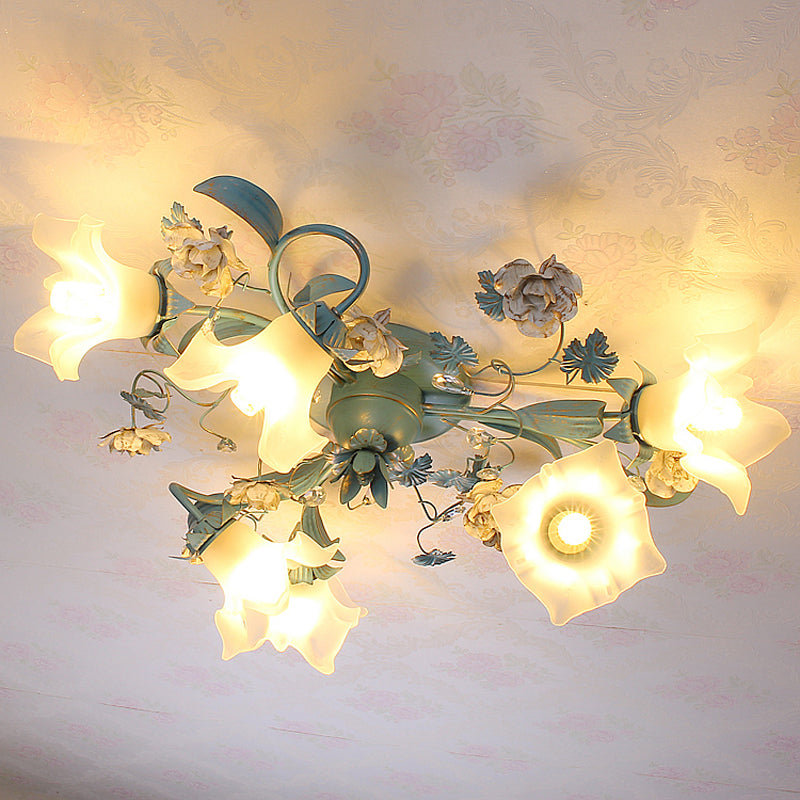 Pastoral Style Blue Semi Flush Ceiling Light With Frost White Glass - Perfect For Bedroom Lighting 6