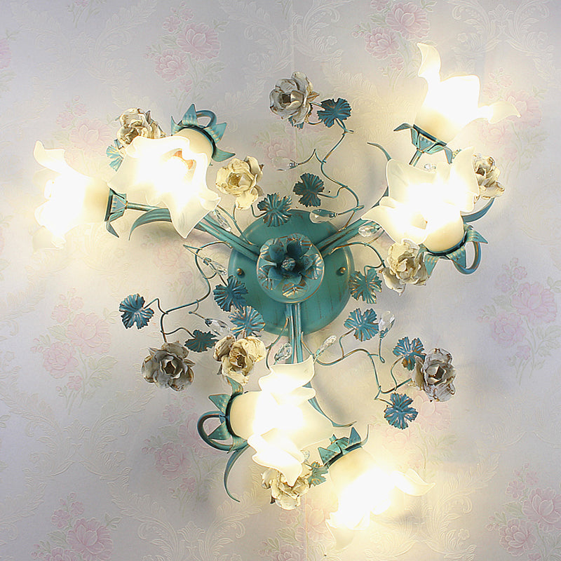 Plafonnier semi-encastré bleu de style pastoral avec verre blanc givré - Parfait pour l'éclairage de la chambre