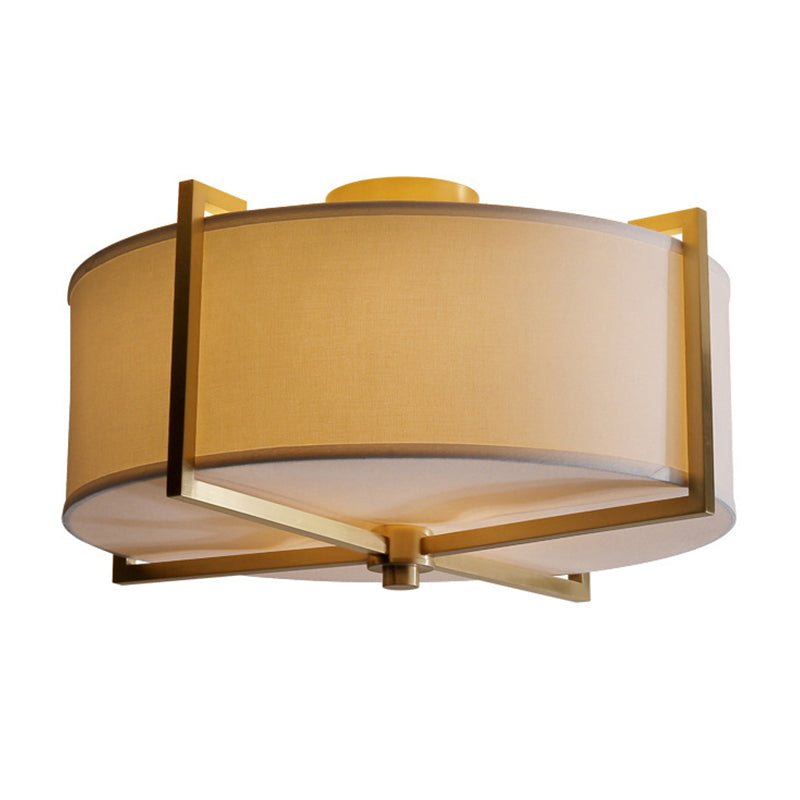 Plafonnier encastré en tissu blanc rustique avec support en X - 5 lumières, design rond/carré, finition laiton