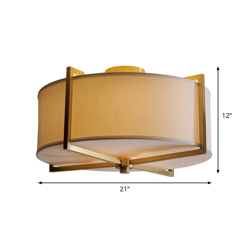 Plafonnier encastré en tissu blanc rustique avec support en X - 5 lumières, design rond/carré, finition laiton