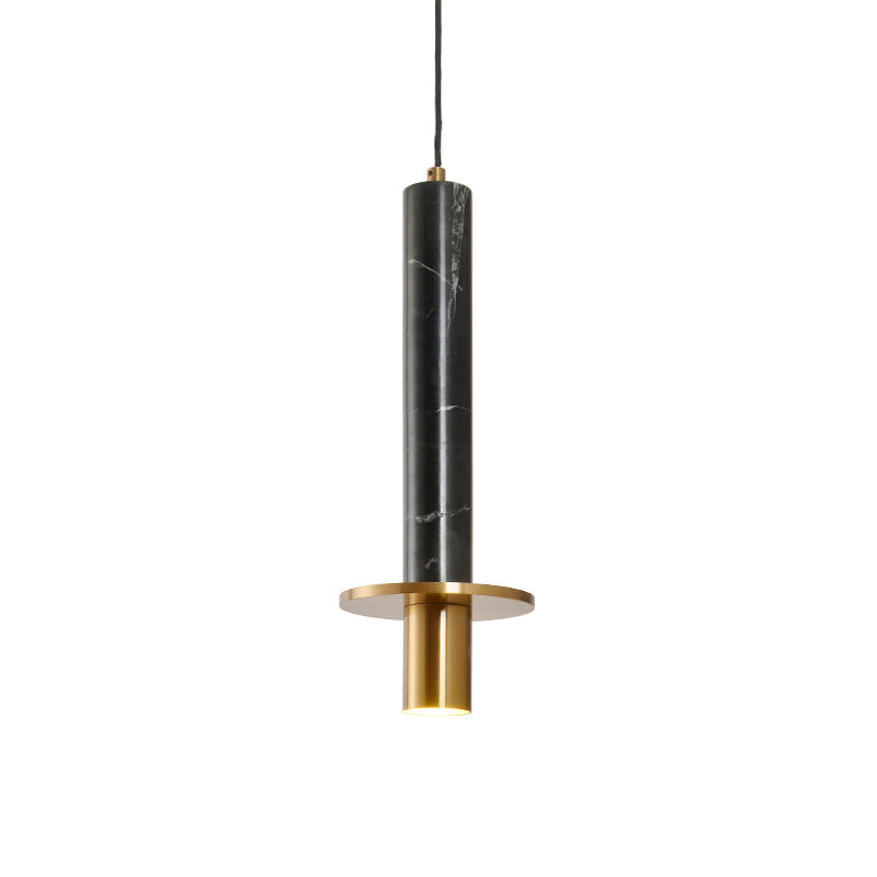 Sword Pendant Ceiling Light - Designer Marble Dining Room LED Hanging Lamp, Black/White/Beige & Brass