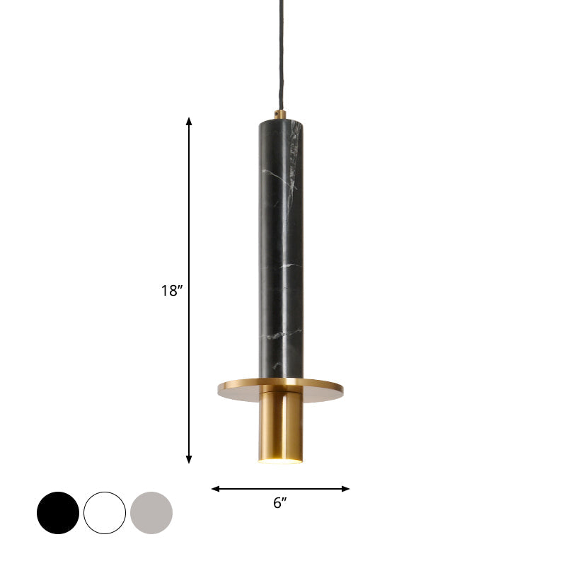Sword Pendant Ceiling Light - Designer Marble Dining Room LED Hanging Lamp, Black/White/Beige & Brass