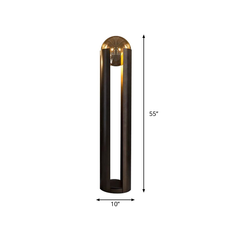 Modern Black Metal Floor Lamp With Unique Linear Capsule Arch Design For Living Room