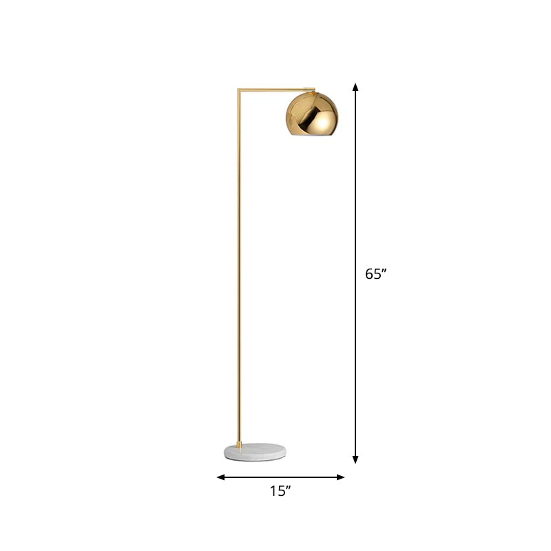 Swivelable Floor Lamp With Dome Shade - Arch/Right Angle Postmodern Metal 1-Light Gold Stand