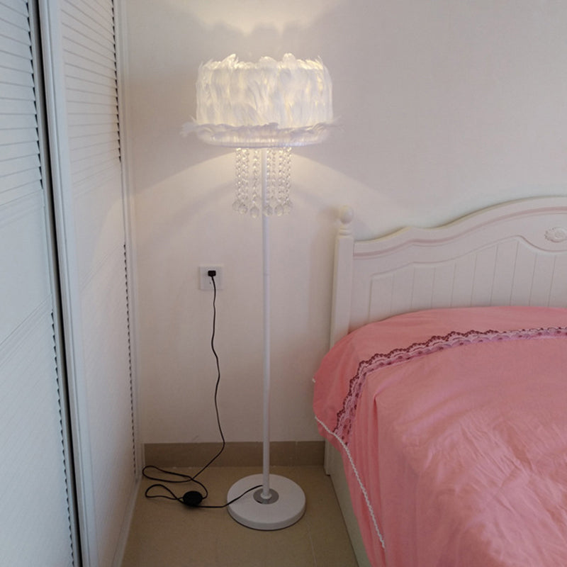 Nordic Feather Floor Lamp With Crystal Orbs - Apricot/White/Pink Lotus Design