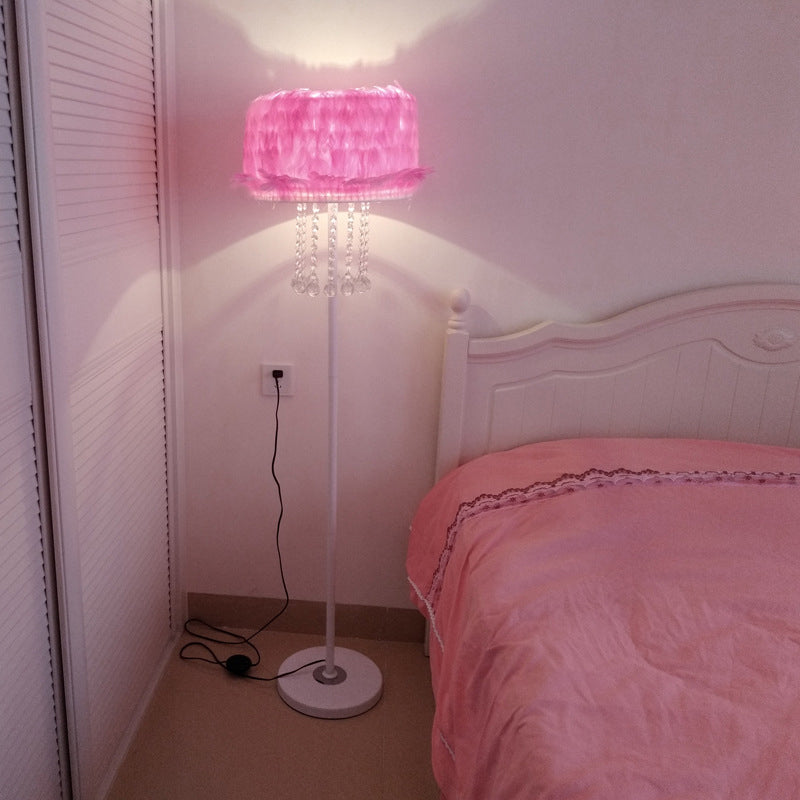 Nordic Feather Floor Lamp With Crystal Orbs - Apricot/White/Pink Lotus Design