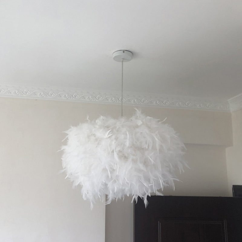 Nordic Feather Pendant Lamp - Handcrafted Hemispherical Design, 1-Bulb White Hanging Light Kit (11"/15"/19.5" W)